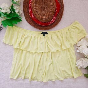 Topshop Yellow Off Shoulder Ruffle Blouse Flowy Summer Top